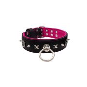 Motif with very impressive 10mm metal studs, chain motif, and a carved shield with round rhinestones and leather backing – KD01078/75/50/BK/13