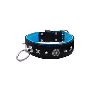 Motif with very impressive 10mm metal studs, chain motif, and a carved shield with round rhinestones and leather backing – KD01078/75/50/BK/14