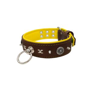 Motif with very impressive 10mm metal studs, chain motif, and a carved shield with round rhinestones and leather backing – KD01078/75/50/BR/06