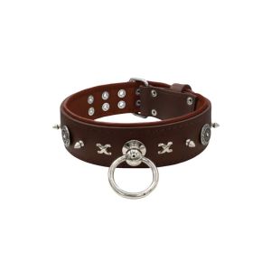 Motif with very impressive 10mm metal studs, chain motif, and a carved shield with round rhinestones and leather backing – KD01078/75/50/BR/08