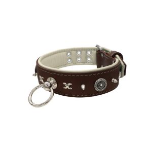 Motif with very impressive 10mm metal studs, chain motif, and a carved shield with round rhinestones and leather backing – KD01078/75/50/BR/09