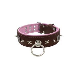 Motif with very impressive 10mm metal studs, chain motif, and a carved shield with round rhinestones and leather backing – KD01078/75/50/BR/10