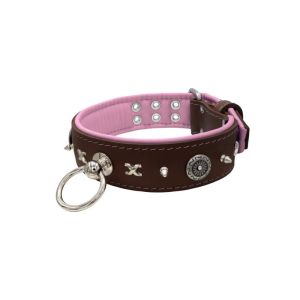 Motif with very impressive 10mm metal studs, chain motif, and a carved shield with round rhinestones and leather backing – KD01078/75/50/BR/10