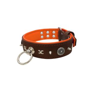 Motif with very impressive 10mm metal studs, chain motif, and a carved shield with round rhinestones and leather backing – KD01078/75/50/BR/11