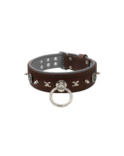 Motif with very impressive 10mm metal studs, chain motif, and a carved shield with round rhinestones and leather backing - KD01078/75/50/BR/12