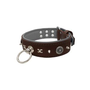 Motif with very impressive 10mm metal studs, chain motif, and a carved shield with round rhinestones and leather backing – KD01078/75/50/BR/12