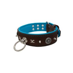 Motif with very impressive 10mm metal studs, chain motif, and a carved shield with round rhinestones and leather backing – KD01078/75/50/BR/14