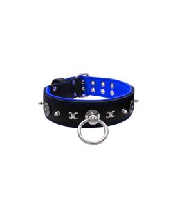 Motif with very impressive 10mm metal studs, chain motif, and a carved shield with round rhinestones and leather backing - KD01078/80/50/BK/03
