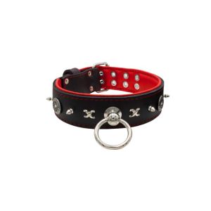 Motif with very impressive 10mm metal studs, chain motif, and a carved shield with round rhinestones and leather backing – KD01078/80/50/BK/04