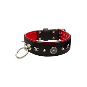 Motif with very impressive 10mm metal studs, chain motif, and a carved shield with round rhinestones and leather backing – KD01078/80/50/BK/04