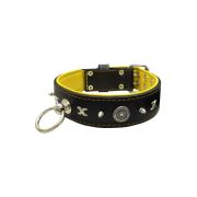Motif with very impressive 10mm metal studs, chain motif, and a carved shield with round rhinestones and leather backing – KD01078/80/50/BK/06