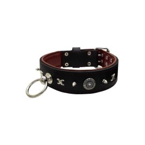 Motif with very impressive 10mm metal studs, chain motif, and a carved shield with round rhinestones and leather backing – KD01078/80/50/BK/08