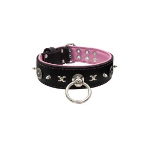 Motif with very impressive 10mm metal studs, chain motif, and a carved shield with round rhinestones and leather backing – KD01078/80/50/BK/10