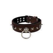 Motivo con impresionantes tachuelas de metal de 10 mm, motivo de cadena y un escudo tallado con brillantes redondos y soporte de cuero – KD01078/80/50/BR/01