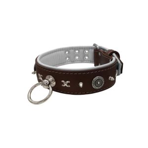Motif with very impressive 10mm metal studs, chain motif, and a carved shield with round rhinestones and leather backing – KD01078/80/50/BR/02