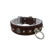Motif with very impressive 10mm metal studs, chain motif, and a carved shield with round rhinestones and leather backing – KD01078/80/50/BR/02