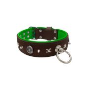 Motif with very impressive 10mm metal studs, chain motif, and a carved shield with round rhinestones and leather backing – KD01078/80/50/BR/05