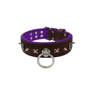 Motif with very impressive 10mm metal studs, chain motif, and a carved shield with round rhinestones and leather backing – KD01078/80/50/BR/07