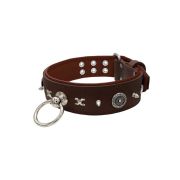 Motif with very impressive 10mm metal studs, chain motif, and a carved shield with round rhinestones and leather backing – KD01078/80/50/BR/08