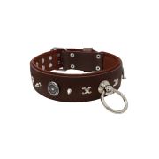 Motif with very impressive 10mm metal studs, chain motif, and a carved shield with round rhinestones and leather backing – KD01078/80/50/BR/08