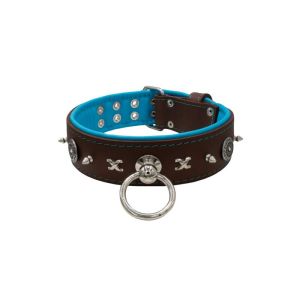 Motif with very impressive 10mm metal studs, chain motif, and a carved shield with round rhinestones and leather backing – KD01078/80/50/BR/14