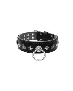 Motivo con un escudo muy impresionante con diamantes redondos, y cuadrados adornados con fondo de cuero - KD01079/70/50/BK/12