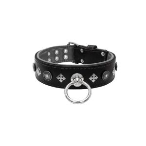 Motif with a very impressive shield featuring round rhinestones, and ornate squares with leather backing – KD01079/70/50/BK/12