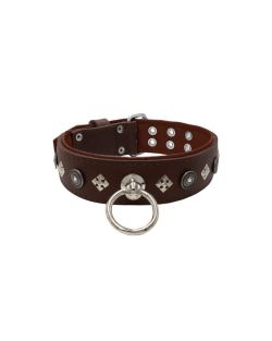Motif with a very impressive shield featuring round rhinestones, and ornate squares with leather backing - KD01079/70/50/BR/08