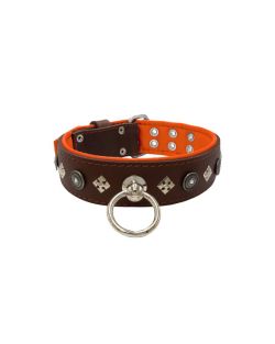 Motif with a very impressive shield featuring round rhinestones, and ornate squares with leather backing - KD01079/70/50/BR/11