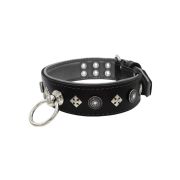 Motif with a very impressive shield featuring round rhinestones, and ornate squares with leather backing – KD01079/75/50/BK/12