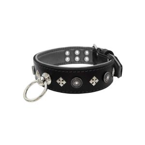 Motif with a very impressive shield featuring round rhinestones, and ornate squares with leather backing – KD01079/75/50/BK/12