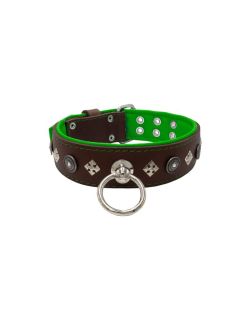 Motif with a very impressive shield featuring round rhinestones, and ornate squares with leather backing - KD01079/75/50/BR/05