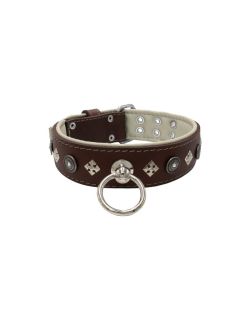 Motif with a very impressive shield featuring round rhinestones, and ornate squares with leather backing - KD01079/75/50/BR/09
