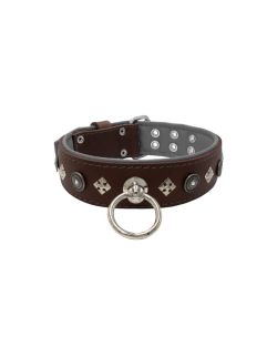 Motif with a very impressive shield featuring round rhinestones, and ornate squares with leather backing - KD01079/75/50/BR/12