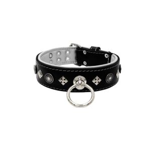 Motif with a very impressive shield featuring round rhinestones, and ornate squares with leather backing – KD01079/80/50/BK/02