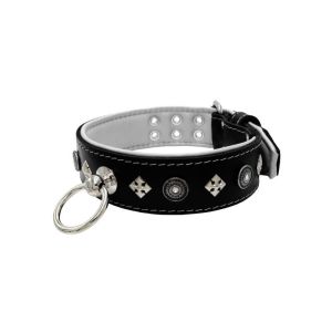 Motif with a very impressive shield featuring round rhinestones, and ornate squares with leather backing – KD01079/80/50/BK/02