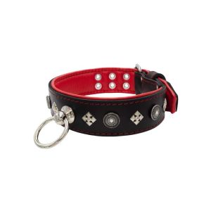 Motif with a very impressive shield featuring round rhinestones, and ornate squares with leather backing – KD01079/80/50/BK/04