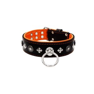 Motif with a very impressive shield featuring round rhinestones, and ornate squares with leather backing – KD01079/80/50/BK/11