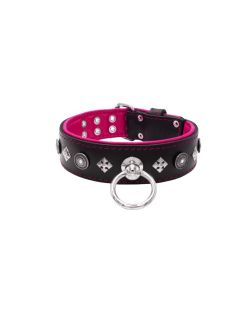 Motif with a very impressive shield featuring round rhinestones, and ornate squares with leather backing - KD01079/80/50/BK/13