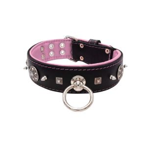 Motif with very impressive 10mm metal studs, featuring a carved square pyramid and a shield with 6 round rhinestones and leather backing – KD01080/70/50/BK/10