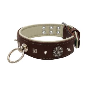 Motif with very impressive 10mm metal studs, featuring a carved square pyramid and a shield with 6 round rhinestones and leather backing – KD01080/70/50/BR/09