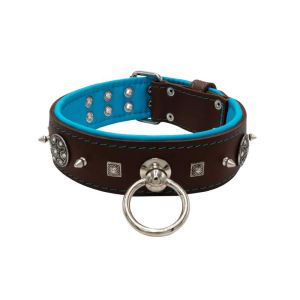 Motif with very impressive 10mm metal studs, featuring a carved square pyramid and a shield with 6 round rhinestones and leather backing – KD01080/70/50/BR/14