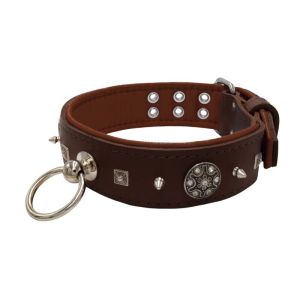 Motif with very impressive 10mm metal studs, featuring a carved square pyramid and a shield with 6 round rhinestones and leather backing – KD01080/75/50/BR/08