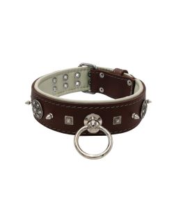 Motivo con tachuelas de metal de 10 mm muy impresionantes con una pirámide cuadrada tallada y un escudo con 6 strass redondos y soporte de cuero - KD01080/75/50/BR/09