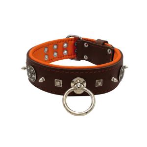 Motif with very impressive 10mm metal studs, featuring a carved square pyramid and a shield with 6 round rhinestones and leather backing – KD01080/75/50/BR/11