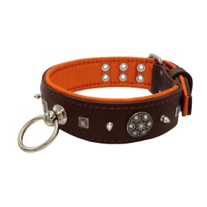 Motif with very impressive 10mm metal studs, featuring a carved square pyramid and a shield with 6 round rhinestones and leather backing – KD01080/75/50/BR/11
