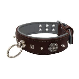 Motif with very impressive 10mm metal studs, featuring a carved square pyramid and a shield with 6 round rhinestones and leather backing – KD01080/75/50/BR/12
