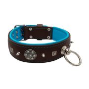 Motif with very impressive 10mm metal studs, featuring a carved square pyramid and a shield with 6 round rhinestones and leather backing – KD01080/75/50/BR/14