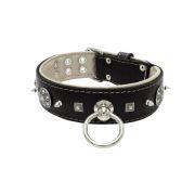 Motif with very impressive 10mm metal studs, featuring a carved square pyramid and a shield with 6 round rhinestones and leather backing – KD01080/80/50/BK/09
