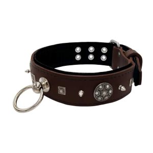 Motif with very impressive 10mm metal studs, featuring a carved square pyramid and a shield with 6 round rhinestones and leather backing – KD01080/80/50/BR/01